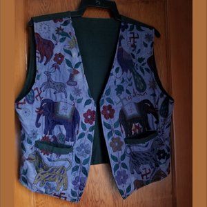 Rare, vintage 80s, vest  embroidered animals, cotton, unisex M, L, XL, handmade
